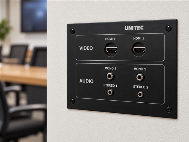 Frente identificado para puertos de audio y video
