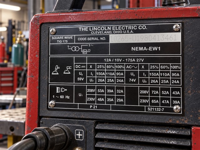 Placa de datos en equipo de soldadura