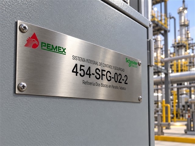 Placa Pemex de sistema con código 454-SFG-02-2