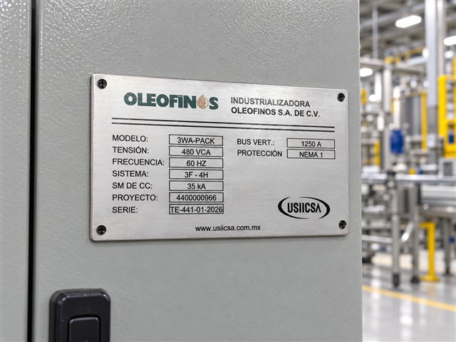 Placa de especificaciones de equipo Oleofin's