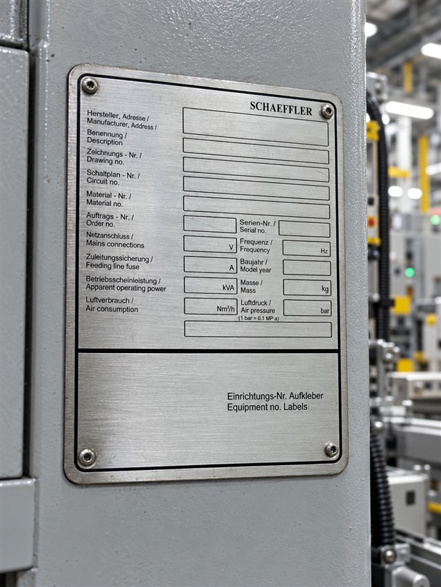 Tabla de especificaciones de equipo industrial