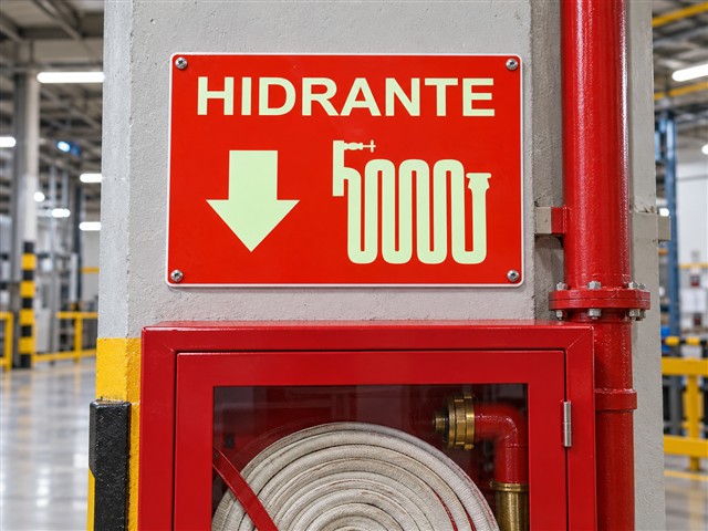Señal roja de hidrante sobre gabinete