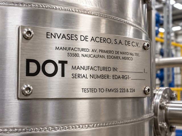Datos de fabricación en recipiente metálico