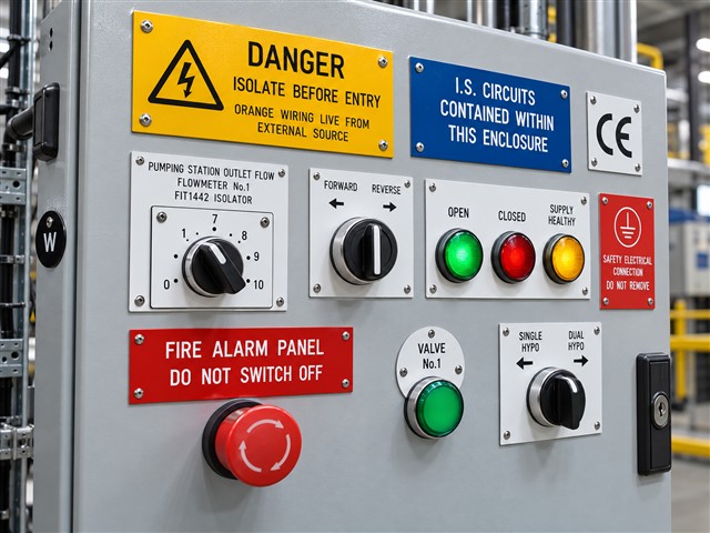 Identificación y advertencias para panel de alarma