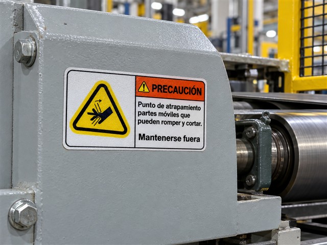 Advertencia de punto de atrapamiento en mecanismo